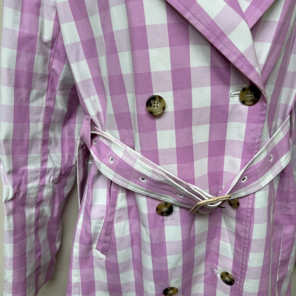 J.Crew Icon Trench Coat Womens 4 Lilac White Gingham Plaid Flirty Cute Party - Picture 3 of 16